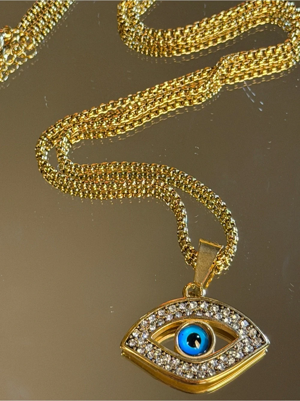 Gold Evil Eye Pendant Necklace with Blue Center - Picture 1 of 5